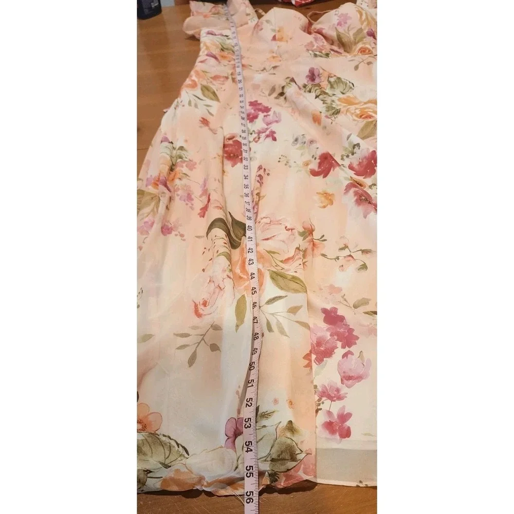 Azazie Formal Gown Dress Womens 20 22 Abstract Bouquet Floral Peach Pink Wedding